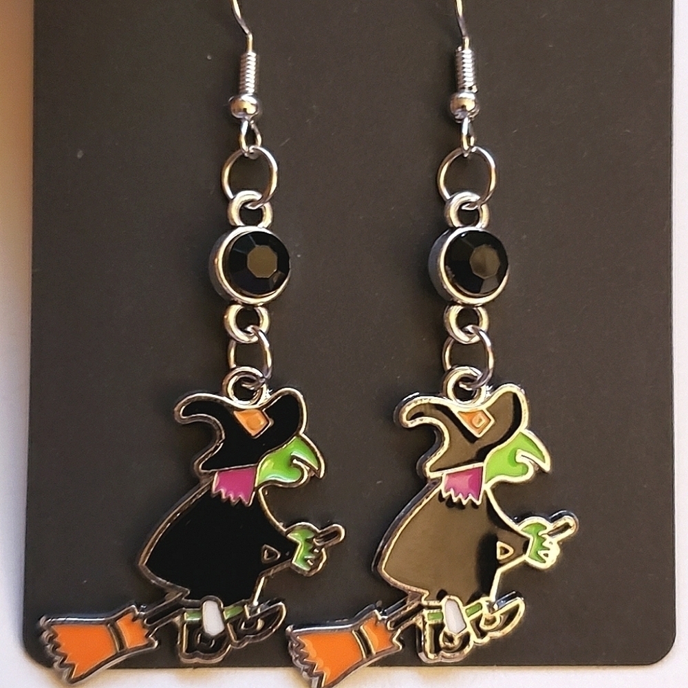 Handmade Halloween Witch Dangle Earrings